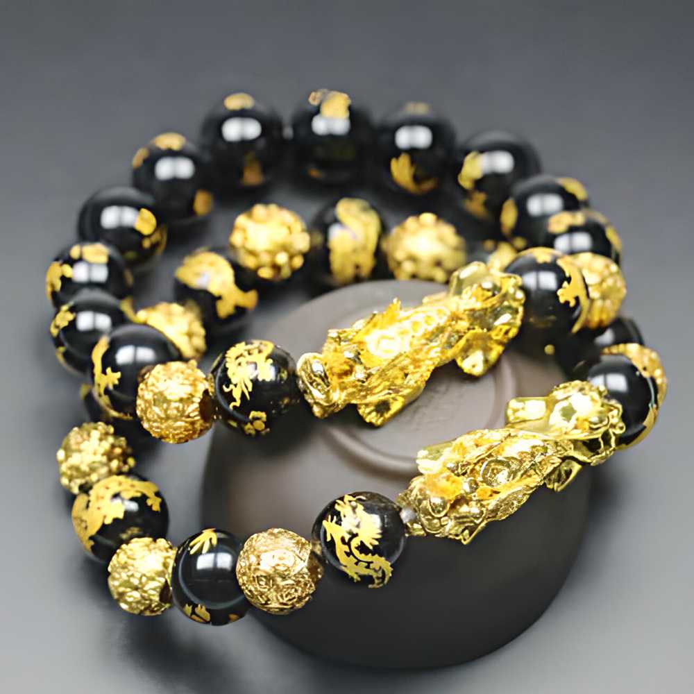 Bracelet Pixiu Feng Shui en obsidienne noire KURO