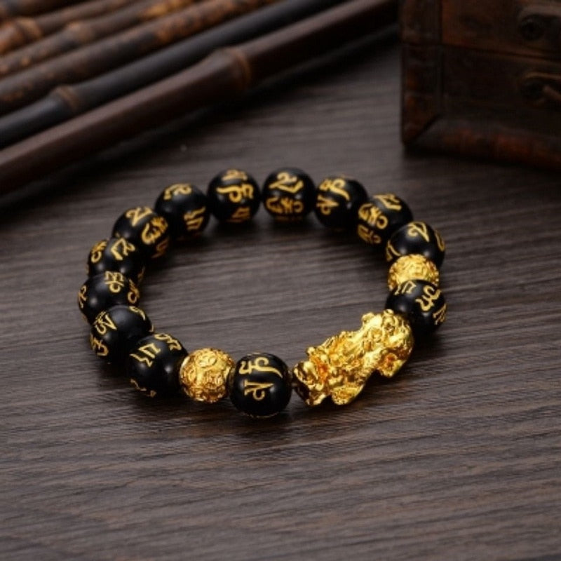 Bracelet Pixiu Feng Shui en obsidienne noire KURO